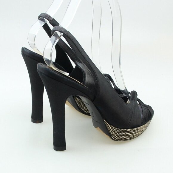 Rene Caovilla Black Satin Crystal Jewel Heels - Picture 11 of 12